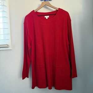 Pure Jill‎ 1X Red Long Sleeve Tunic Top Pockets Relaxed Holiday Lounge Cotton